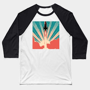 Retro Rocket taking off Baseball T-Shirt